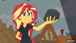 Size: 640x360 | Tagged: safe, derpibooru import, screencap, sunset shimmer, equestria girls, equestria girls series, opening night, animated, diamond, female, gif, gifs.com, image, open mouth, opening night: sunset shimmer, solo