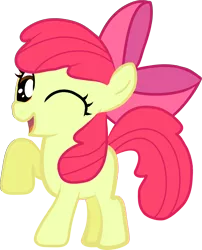 Size: 1828x2259 | Tagged: safe, artist:creshosk, derpibooru import, apple bloom, earth pony, pony, adorabloom, cute, female, filly, image, one eye closed, png, raised hoof, simple background, solo, transparent background, wink