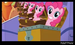 Size: 1288x776 | Tagged: safe, derpibooru import, edit, edited screencap, editor:teren rogriss, screencap, pinkie pie, earth pony, pony, the one where pinkie pie knows, chest, image, it never ends, jpeg, multeity, open chest, poster, recursion, smash fortune, twilight's castle