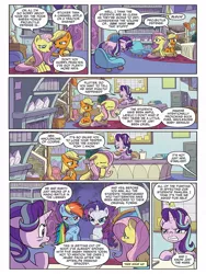 Size: 768x1024 | Tagged: safe, artist:michela cacciatore, derpibooru import, idw, applejack, fluttershy, phyllis, rainbow dash, rarity, starlight glimmer, earth pony, pegasus, unicorn, spoiler:comic, spoiler:comicgenerations03, angry, chair, female, hatless, image, jpeg, missing accessory, my little pony: generations, school of friendship, starlight's office