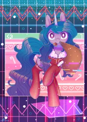 Size: 2480x3508 | Tagged: safe, artist:musicfirewind, derpibooru import, izzy moonbow, pony, unicorn, my little pony: a new generation, christmas, clothes, costume, g5, hat, holiday, image, jpeg, mouth hold, santa costume, santa hat, socks, stockings, thigh highs, white pupils