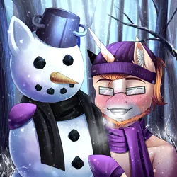 Size: 2228x2228 | Tagged: safe, artist:lunciakkk, derpibooru import, oc, oc:mckeypl, unofficial characters only, unicorn, bust, commission, image, png, portrait, snowman, winter
