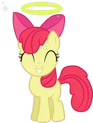 Size: 750x988 | Tagged: safe, artist:creshosk, derpibooru import, apple bloom, earth pony, pony, eyes closed, female, filly, halo, happy, image, png, simple background, transparent background, vector