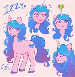 Size: 2001x2048 | Tagged: safe, artist:ever-cw, derpibooru import, izzy moonbow, pony, unicorn, my little pony: a new generation, ball, cute, excited, female, g5, heart, high res, horn, hornball, image, izzy's tennis ball, izzybetes, jpeg, mare, multeity, signature, smiling, solo, tennis ball