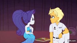 Size: 640x360 | Tagged: safe, derpibooru import, screencap, ragamuffin (equestria girls), rainbow dash, rarity, equestria girls, equestria girls series, spring breakdown, spoiler:eqg series (season 2), animated, female, gif, gifs.com, image, looking at each other, looking at someone, male, open mouth, open smile, rainbow trail, smiling