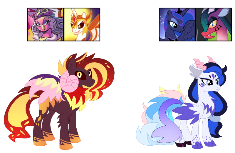 Size: 1318x856 | Tagged: safe, artist:tragedy-kaz, derpibooru import, cosmos (character), daybreaker, princess eris, princess luna, alicorn, draconequus, gryphon, pony, base used, eyelashes, female, image, magical lesbian spawn, mare, offspring, parent:cosmos, parent:daybreaker, parent:princess luna, png, screencap reference, simple background, transparent background