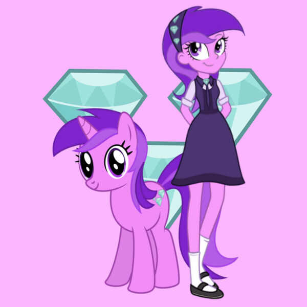 Size: 1280x1280 | Tagged: safe, artist:media1997, artist:rainbowrage12, artist:thecheeseburger, derpibooru import, amethyst star, human, pony, unicorn, cutie mark background, female, human ponidox, image, jpeg, mare, self paradox, self ponidox, simple background