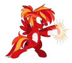 Size: 2175x1889 | Tagged: safe, artist:khimi-chan, derpibooru import, oc, oc:fire strike, unofficial characters only, pegasus, pony, arm wraps, bipedal, eyelashes, female, freckles, image, mare, open mouth, pegasus oc, png, punch, scar, sharp teeth, simple background, teeth, transparent background, underhoof, wings