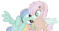 Size: 1306x683 | Tagged: safe, artist:necrophilifox, derpibooru import, oc, unofficial characters only, pegasus, pony, base used, choker, duo, eyelashes, female, frown, image, mare, multicolored hair, pegasus oc, png, rainbow hair, simple background, smiling, spread wings, transparent background, wings