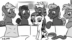 Size: 1200x675 | Tagged: safe, artist:pony-berserker, derpibooru import, rarity, oc, unnamed oc, earth pony, unicorn, couch, image, jpeg, piper perri surrounded, pony-berserker's twitter sketches, this will end in pain, this will not end well