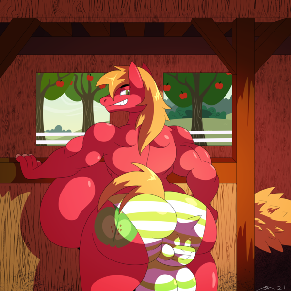 Size: 4000x4000 | Tagged: questionable, alternate version, artist:dirtyhands, derpibooru import, big macintosh, rarity, anthro, earth pony, unicorn, anal vore, ass, barn, belly, big belly, big macinpred, butt, clothes, commission, female, female>male ass worship, fetish, grin, image, implied rarity, indoors, male, muscles, png, rarimac, rariprey, shipping, smiling, straight, sweet apple acres, underwear, vore