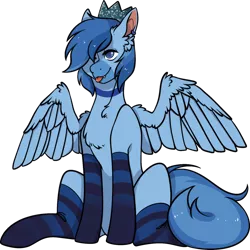 Size: 1200x1200 | Tagged: safe, artist:summer rose arts, derpibooru import, oc, oc:simon pegasus, unofficial characters only, pegasus, pony, derpibooru community collaboration, 2022 community collab, clothes, crown, ear piercing, earring, fangs, image, jewelry, piercing, png, regalia, simple background, socks, solo, spread wings, tongue out, transparent background, wingboner, wings