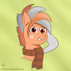 Size: 1000x1000 | Tagged: safe, artist:habiepon3, derpibooru import, oc, oc:habie hardcores, pegasus, pony, bust, clothes, cute, happy, image, jpeg, looking at you, male, scarf, simple background, smiling, solo