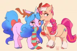 Size: 2601x1745 | Tagged: safe, artist:tohupo, derpibooru import, izzy moonbow, sunny starscout, earth pony, pony, unicorn, my little pony: a new generation, christmas, g5, holiday, image, jpeg