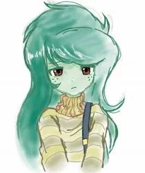 Size: 1080x1286 | Tagged: safe, artist:oaigo, wallflower blush, equestria girls, equestria girls series, clothes, female, freckles, image, jpeg, looking at you, sad, simple background, solo, striped sweater, sweater, white background