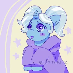 Size: 1000x1000 | Tagged: safe, artist:funnyhat12, derpibooru import, trixie, alternate hairstyle, babysitter trixie, clothes, hoodie, image, png