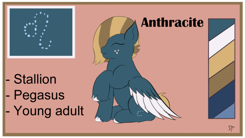 Size: 1192x670 | Tagged: safe, artist:schumette14, derpibooru import, oc, oc:anthracite, pegasus, pony, alternate universe, astrology, image, male, multiverse, next generation, offspring, parent:big macintosh, parent:marble pie, parents:marblemac, png, stallion