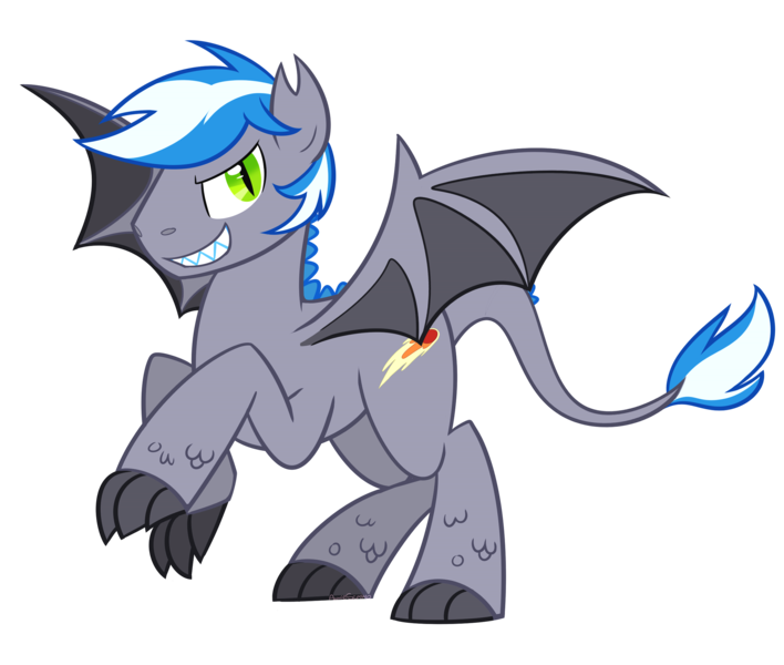 Size: 2334x1979 | Tagged: safe, artist:khimi-chan, derpibooru import, oc, oc:silverbolt, unofficial characters only, dracony, dragon, hybrid, pony, bat wings, claws, grin, image, male, png, rearing, simple background, smiling, stallion, transparent background, wings