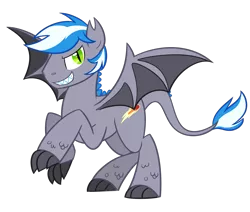 Size: 2334x1979 | Tagged: safe, artist:khimi-chan, derpibooru import, oc, oc:silverbolt, unofficial characters only, dracony, dragon, hybrid, pony, bat wings, claws, grin, image, male, png, rearing, simple background, smiling, stallion, transparent background, wings