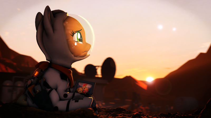 Size: 7680x4320 | Tagged: safe, artist:apexpredator923, artist:lagmanor, derpibooru import, apple bloom, applejack, big macintosh, granny smith, ponified, earth pony, pony, 3d, absurd resolution, apple family, astronaut, blurry background, clothes, crying, dawn, deimos, equus, eyebrows, family photo, female, freckles, holding, image, looking at the sky, looking in the distance, looking up, mare, mars, moon, mountain, phobos, picture, picture frame, planet, png, radiation sign, researcher, rock, scarf, sitting, skyline, solar system, solo, solo female, song reference in the description, source filmmaker, spacesuit, sun, sunlight, survivor, teary eyes, the martian, toolbelt, tools, vignette
