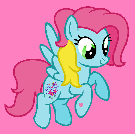 Size: 451x449 | Tagged: safe, artist:tommyboy68, derpibooru import, thistle whistle, pegasus, pony, cute, female, flying, g3, g3 to g4, g4, generation leap, heart, heart hoof, image, mare, pink background, png, simple background, smiling, thistlebetes