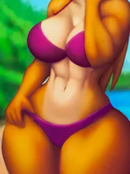 Size: 752x1004 | Tagged: suggestive, alternate version, artist:aozee, derpibooru import, smolder, anthro, dragon, abs, beach, belly button, big breasts, bikini, breasts, busty smolder, butt, close-up, clothes, cloud, commission, digital art, disproportional anatomy, dragoness, faceless female, female, head out of frame, huge butt, image, jpeg, large butt, ocean, offscreen character, pose, sand, sky, solo, swimsuit, thighs, wide hips, wings