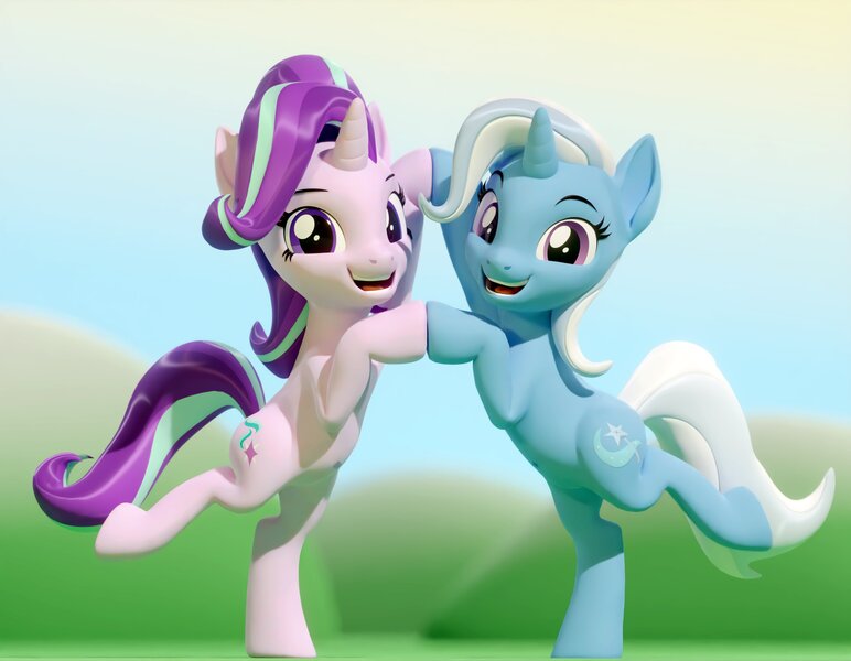 Size: 3840x2986 | Tagged: safe, artist:xppp1clubs, derpibooru import, starlight glimmer, trixie, pony, unicorn, cute, cutie mark, diatrixes, eyelashes, female, females only, glimmerbetes, horn, image, jpeg, lesbian, looking at you, mare, shipping, startrix, tail