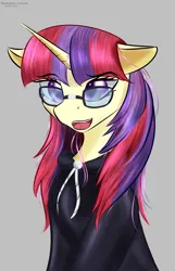 Size: 1712x2660 | Tagged: safe, artist:renarde-louve, derpibooru import, moondancer, pony, unicorn, clothes, female, glasses, high res, image, mare, open mouth, png, simple background, solo