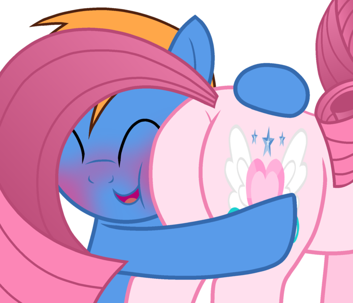 Size: 1882x1615 | Tagged: safe, artist:muhammad yunus, derpibooru import, oc, oc:annisa trihapsari, oc:rozyfly, earth pony, pegasus, pony, ass, blushing, butt, butt touch, butthug, cute, female, hug, hugging a pony, image, male, mare, oc pegasus, oc x oc, png, shipping, simple background, stallion