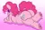 Size: 1800x1200 | Tagged: artist needed, suggestive, pinkie pie, earth pony, pony, ass, balloonbutt, butt, chubby, female, gradient background, heart, heart hoof, image, lidded eyes, looking at you, looking back, looking back at you, mare, plot, png, solo, tail wrap