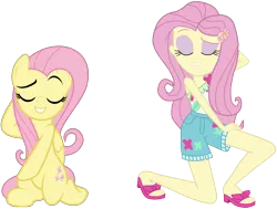 Size: 5753x4352 | Tagged: safe, artist:jhayarr23, artist:kuco, derpibooru import, edit, fluttershy, ponified, pegasus, pony, equestria girls, equestria girls series, i'm on a yacht, spoiler:eqg series (season 2), absurd resolution, adorasexy, beautiful, cute, equestria girls ponified, eyes closed, eyeshadow, feet, female, hooves behind head, human pony fluttershy, image, kneeling, legs, makeup, mare, png, pose, raised eyebrow, sandals, sassy, scene interpretation, sexy, shyabetes, simple background, smiling, smug, toes, transparent background, vector