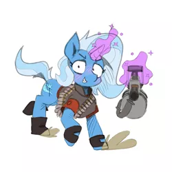 Size: 2000x2000 | Tagged: safe, artist:rellopone, derpibooru import, trixie, pony, unicorn, female, gun, heavy, image, jpeg, levitation, magic, mare, team fortress 2, telekinesis, weapon