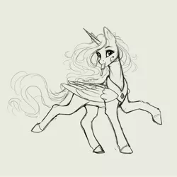 Size: 4000x4000 | Tagged: safe, artist:miokomata, derpibooru import, princess celestia, alicorn, pony, female, food, grayscale, image, jpeg, looking at you, mare, monochrome, mouth hold, popsicle, simple background, smiling, smiling at you, solo, white background