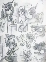 Size: 3006x4017 | Tagged: safe, artist:aldairsparkle, derpibooru import, princess flurry heart, oc, alicorn, pegasus, pony, alan, conversation, female predator, flurry art, flurryheart, image, jpeg, laughs, male, male prey, murmur, my little pony, nervous, ponyworld, pw, trap, vore, vorefemale