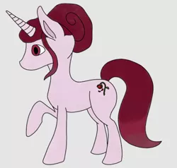 Size: 970x924 | Tagged: safe, artist:ranze61, derpibooru import, oc, oc:rosa maledicta, unofficial characters only, pony, unicorn, equestria at war mod, colored, cutie mark, female, gray background, hair bun, horn, image, mare, pink mane, png, red eyes, red hair, red tail, simple background, solo, tail