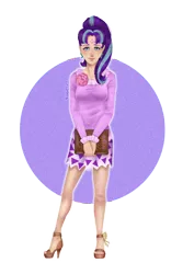 Size: 1200x1800 | Tagged: safe, artist:nifka22-02, derpibooru import, starlight glimmer, human, blouse, book, brooch, clothes, female, flower, high heels, humanized, image, jewelry, looking at you, png, shoes, skirt, solo, toes