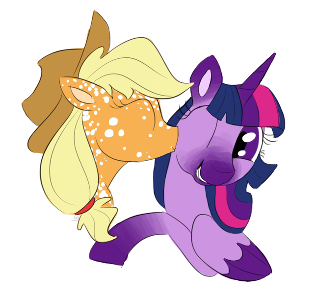 Size: 938x876 | Tagged: safe, artist:sallindaemon, derpibooru import, applejack, twilight sparkle, pony, alternate design, colored wings, female, image, kissing, lesbian, png, shipping, simple background, twijack, two toned wings, white background, wings