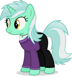 Size: 3755x4044 | Tagged: safe, artist:anime-equestria, derpibooru import, lyra heartstrings, pony, unicorn, clothes, female, full body, happy, high res, horn, image, jewelry, mare, necklace, png, shadow, simple background, smiling, solo, standing, sweater, tail, transparent background, two toned mane, two toned tail, vector
