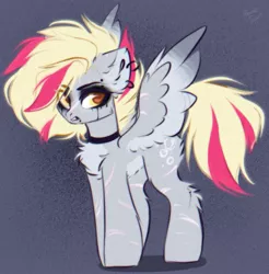 Size: 1747x1773 | Tagged: safe, artist:hydrargyrum, derpy hooves, pegasus, pony, choker, collar, cutie mark, eyeshadow, female, glare, highlights, image, jpeg, makeup, mare, pierced ears, piercing, scar, simple background, solo