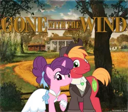 Size: 2064x1811 | Tagged: safe, artist:jhayarr23, artist:not-yet-a-brony, derpibooru import, big macintosh, sugar belle, 2021, american civil war, female, georgia, gone with the wind, husband and wife, image, male, movie reference, png, shipping, straight, sugarmac, tara plantation, youtube link in the description