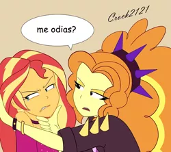 Size: 1280x1138 | Tagged: safe, artist:crock2121, derpibooru import, adagio dazzle, sunset shimmer, equestria girls, equestria girls series, spring breakdown, sunset's backstage pass!, spoiler:eqg series (season 2), angry, angry tears, clothes, comic, cruise outfit, crying, duo, duo female, female, heartbreak, image, implied lesbian, jpeg, music festival outfit, sad, shrunken pupils, teary eyes