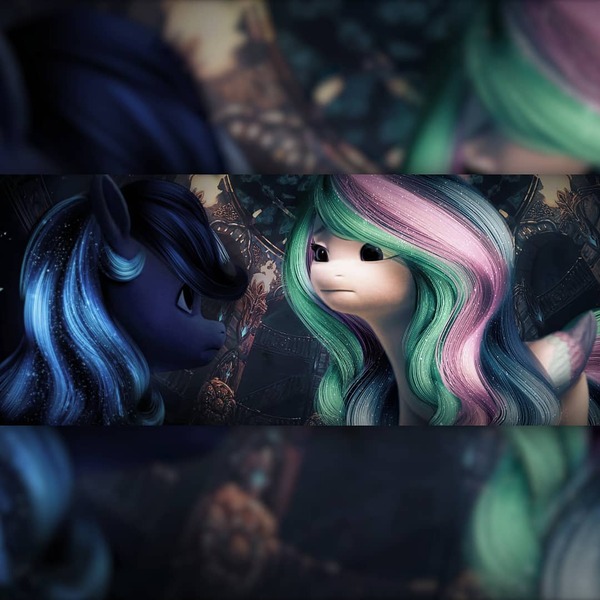 Size: 1080x1080 | Tagged: safe, artist:mira.veike, derpibooru import, edit, edited screencap, screencap, princess celestia, princess luna, alicorn, pony, friendship is magic, my little pony: a new generation, 3d, female, g4, g4 to g5, g5, g5 movie accurate, image, jpeg, mlp edit, my little pony, recolor