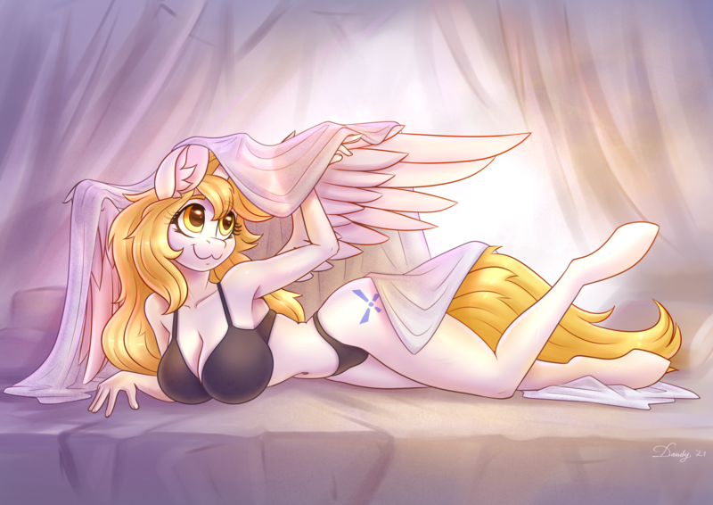 Size: 3508x2480 | Tagged: suggestive, artist:dandy, derpibooru import, oc, oc:star nai, unofficial characters only, alicorn, anthro, alicorn oc, beautiful, bed, big breasts, bra, breasts, cleavage, clothes, commission, female, high res, horn, image, lying down, panties, png, questionable source, sheet, solo, underwear, wings