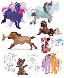 Size: 3193x3855 | Tagged: safe, artist:0naturaldisaster0, derpibooru import, oc, unofficial characters only, bird, classical hippogriff, hippogriff, pegasus, pony, unicorn, butt, clothes, horn, hug, image, partial color, pegasus oc, plot, png, running, simple background, sketch, sketch dump, unicorn oc, white background, winghug, wings