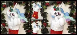 Size: 3795x1754 | Tagged: safe, artist:peruserofpieces, derpibooru import, princess celestia, alicorn, pony, christmas, christmas stocking, cute, female, garland, holiday, holly, horn, image, looking at you, mare, peruserofpieces is trying to murder us, png, smiling, smirk, solo, wings