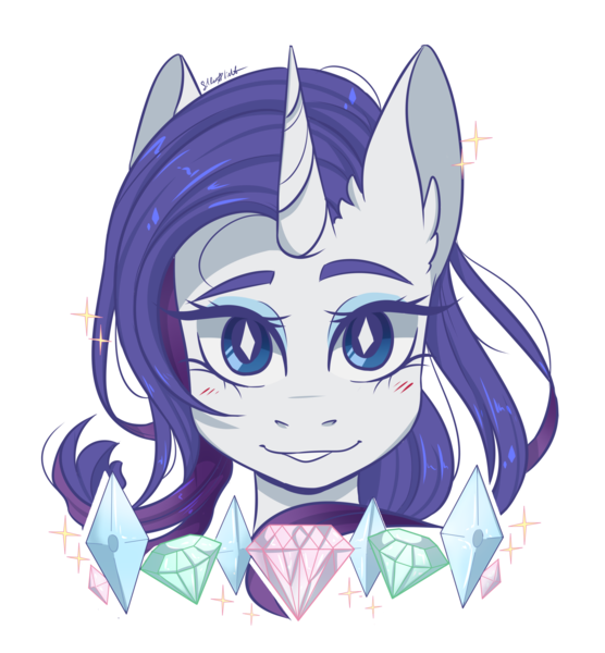 Size: 2500x2700 | Tagged: safe, artist:silbersternenlicht, derpibooru import, rarity, unicorn, blushing, bust, cutie mark eyes, ear fluff, gem, high res, image, looking at you, nft, png, portrait, smiling, solo, wingding eyes