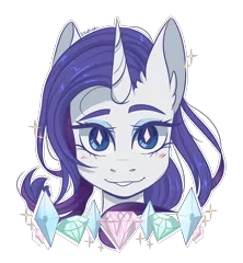 Size: 2500x2700 | Tagged: safe, artist:silbersternenlicht, derpibooru import, rarity, unicorn, blushing, bust, cutie mark eyes, ear fluff, gem, high res, image, looking at you, nft, png, portrait, smiling, solo, wingding eyes