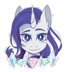 Size: 2500x2700 | Tagged: safe, artist:silbersternenlicht, derpibooru import, rarity, unicorn, blushing, bust, cutie mark eyes, ear fluff, gem, high res, image, looking at you, nft, png, portrait, smiling, solo, wingding eyes
