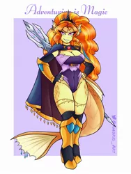 Size: 1800x2400 | Tagged: safe, artist:ambris, derpibooru import, adagio dazzle, anthro, siren, unguligrade anthro, adventuring is magic, abstract background, accessories, armor, big breasts, boots, breasts, busty adagio dazzle, cape, claws, cleavage, clothes, crown, curvy, dreamworks face, ear fins, ear piercing, evening gloves, eyelashes, female, fighter, fingerless elbow gloves, fingerless gloves, fins, fish tail, gem, gloves, greaves, hand on hip, high heel boots, high heels, high res, hoof boots, image, jewelry, jpeg, large voluminous hair, leg band, legs, leotard, lidded eyes, long gloves, looking at you, necklace, orange hair, piercing, pink eyes, pose, raised eyebrow, regalia, scales, scepter, sexy, sharp teeth, shoes, siren gem, smiling, smiling at you, smug, solo, standing, straps, stupid sexy adagio dazzle, tail, teeth, thighs, thong leotard, tight clothing, trident, unconvincing armor, wall of tags, weapon, wide hips, yellow skin