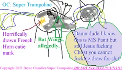 Size: 1074x616 | Tagged: safe, artist:super trampoline, derpibooru import, oc, oc:super trampoline, unofficial characters only, 1000 hours in ms paint, dialogue, donut steel, french horn, horrible, image, ms paint, ms paint skills almost non-existent, musical instrument, png, stylistic suck, vulgar